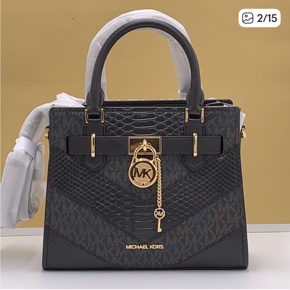 NWT Michael Kors Small Hamilton Satchel Black Multi with Dust Bag - Picture 4 of 9